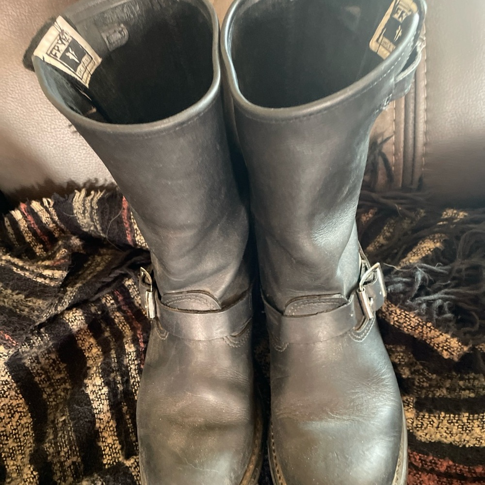Frye Black Leather Buckle Motorcycle Biker Boots Women's Size 7.5 Preowned